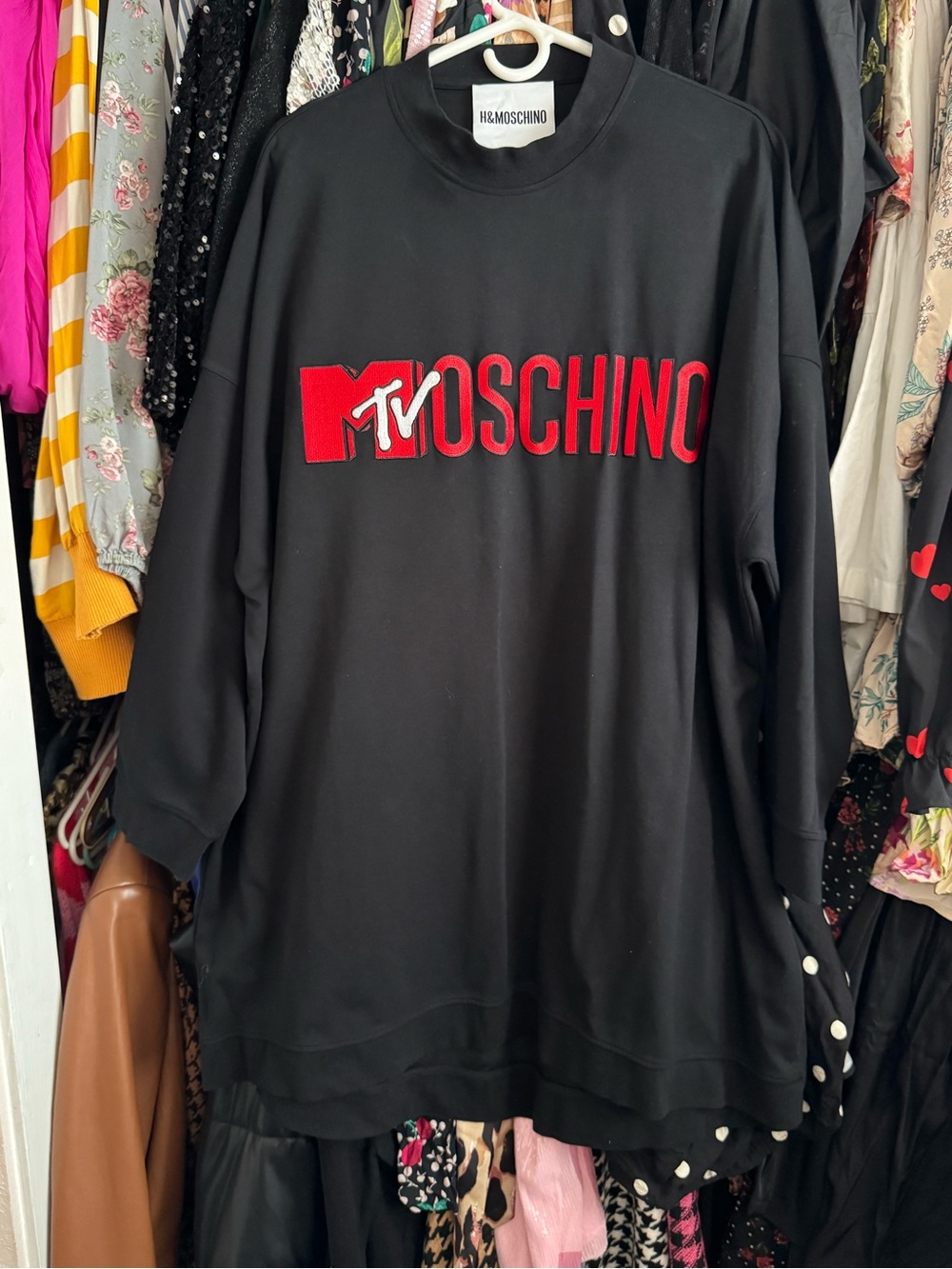 New Moschino x HM Black Sweatshirt Dress with Red MTV Logo